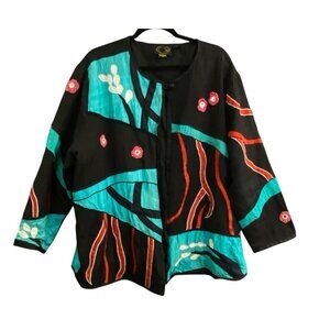 Vtg ALLURE Women Silk Jacket Sz 1X Multicolor 80s 90s Art To Wear Bold 44-15